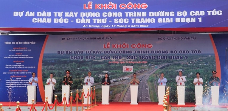 Thủ tướng Phạm Minh Ch&iacute;nh dự lễ khởi c&ocirc;ng cao tốc Ch&acirc;u Đốc - Cần Thơ - S&oacute;c Trăng ng&agrave;y 17/6/2023.