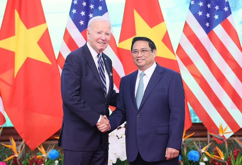 Tổng thống Mỹ Joe Biden hội kiến Thủ tướng Phạm Minh Ch&iacute;nh. Ảnh: TTXVN