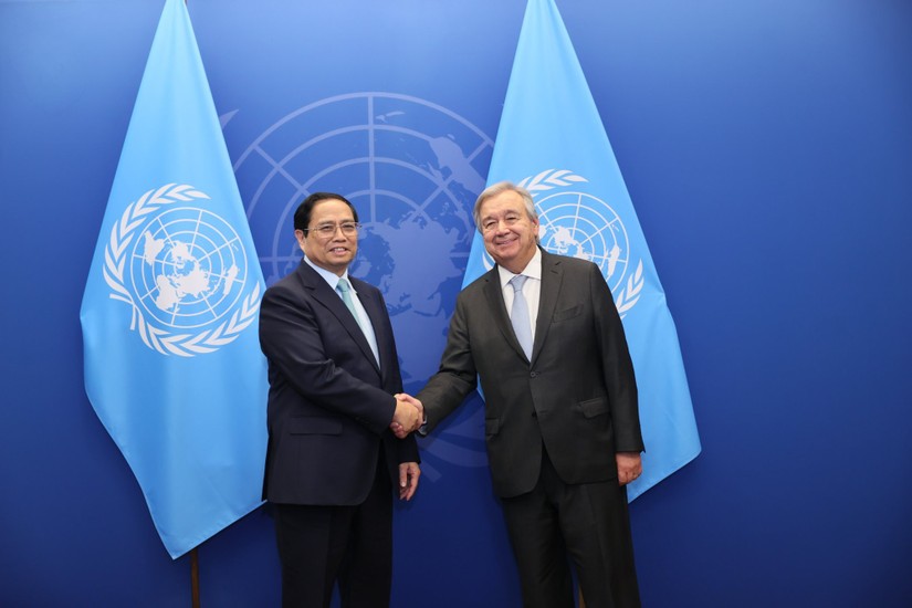 Thủ tướng Phạm Minh Ch&iacute;nh v&agrave; Tổng Thư k&yacute; Li&ecirc;n Hợp Quốc Antonio Guterres. Ảnh: VGP