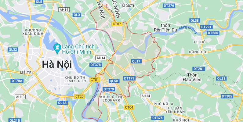 Bản đồ địa giới huyện Gia L&acirc;m. Ảnh: Google Map.