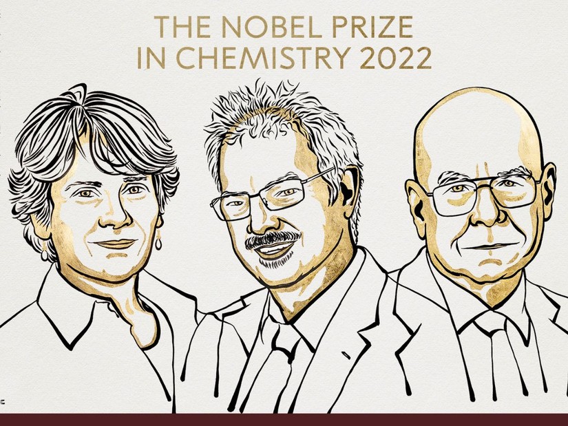 3 nh&agrave; khoa học nhận Giải Nobel H&oacute;a học năm 2022 gồm Carolyn R. Bertozzi, Morten Meldal v&agrave; K. Barry Sharpless. Ảnh: Nobel Prize