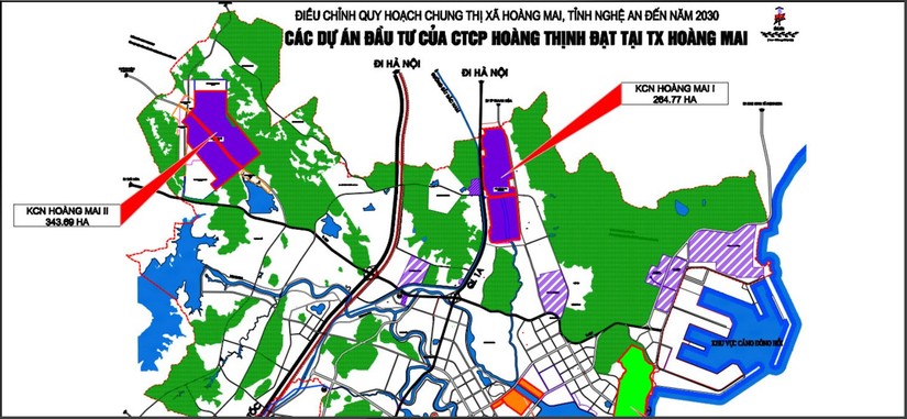 Vị tr&iacute; của KCN Ho&agrave;ng Mai II tại x&atilde; Quỳnh Vinh, thị x&atilde; Ho&agrave;ng Mai, tỉnh Nghệ An.