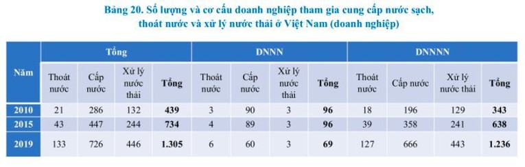 DNNNN chiếm hơn 94% trong cơ cấu doanh nghiệp tham gia cung cấp nước sạch, tho&aacute;t nước v&agrave; xử l&yacute; nước thải ở Việt Nam v&agrave;o năm 2019