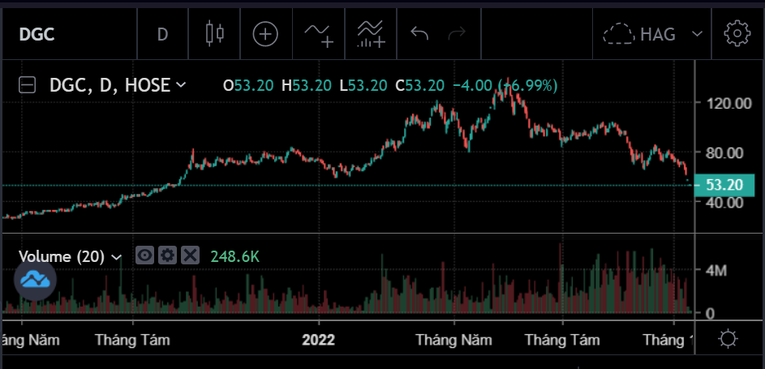 Biến động gi&aacute; cổ phiếu DGC. Ảnh: SSI