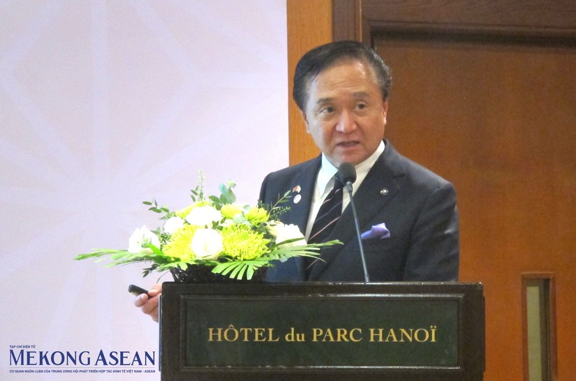 Thống đốc tỉnh Kanagawa Yuri Kuroiwa ph&aacute;t biểu tại Hội nghị x&uacute;c tiến đầu tư v&agrave;o tỉnh Kanagawa. Ảnh: Anh Thư - Mekong ASEAN