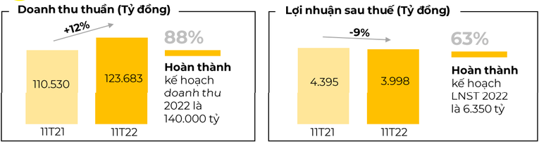 Kết quả kinh doanh của MWG sau 11 th&aacute;ng năm 2022.