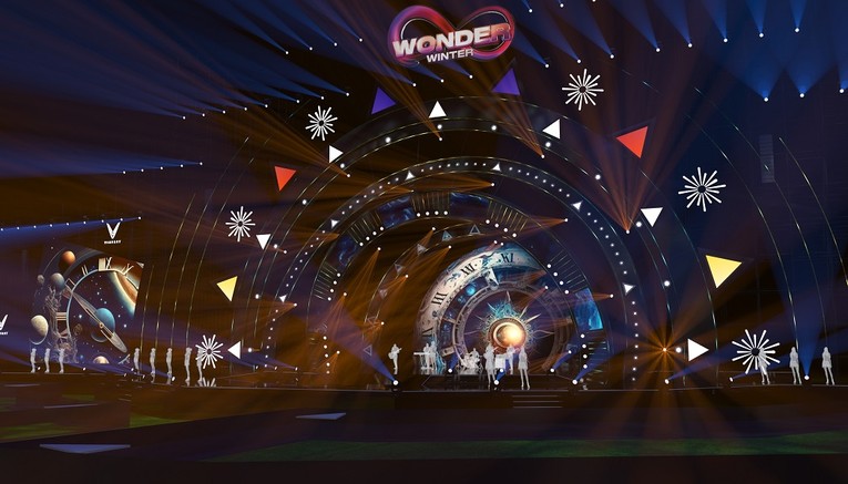 S&acirc;n khấu 8Wonder Winter Festival gần như &ldquo;treo lơ lửng&rdquo; giữa kh&ocirc;ng gian.