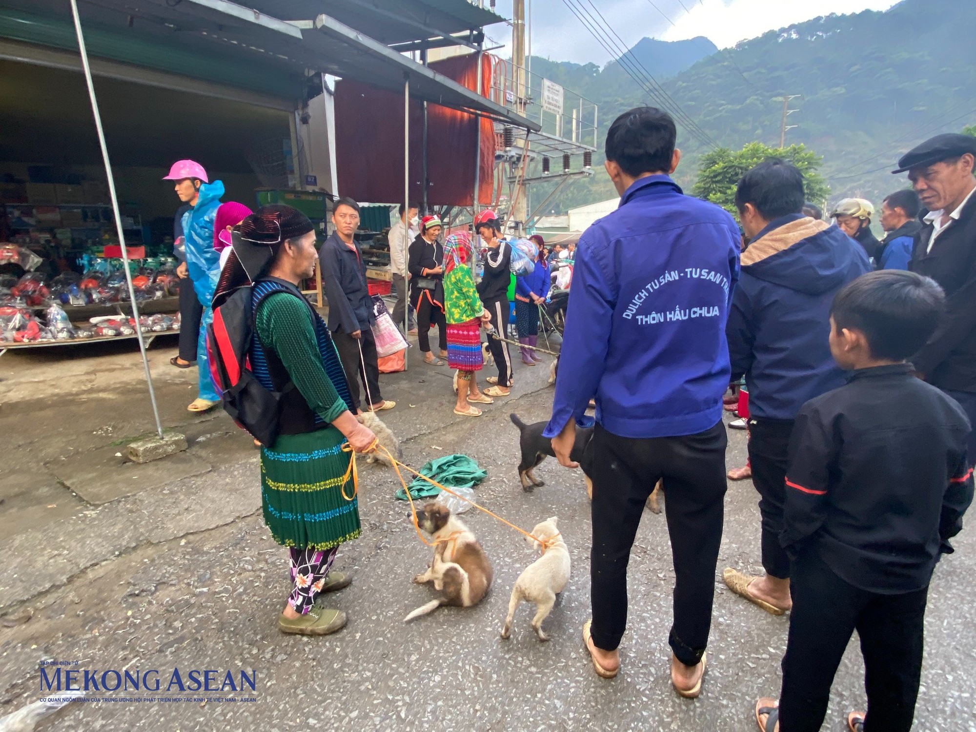 Điểm kh&aacute;c biệt giữa chợ phi&ecirc;n M&egrave;o Vạc so với những khu chợ kh&aacute;c l&agrave; lợn, d&ecirc;, ch&oacute;, g&agrave;... đem b&aacute;n sẽ được buộc d&acirc;y dắt đi.