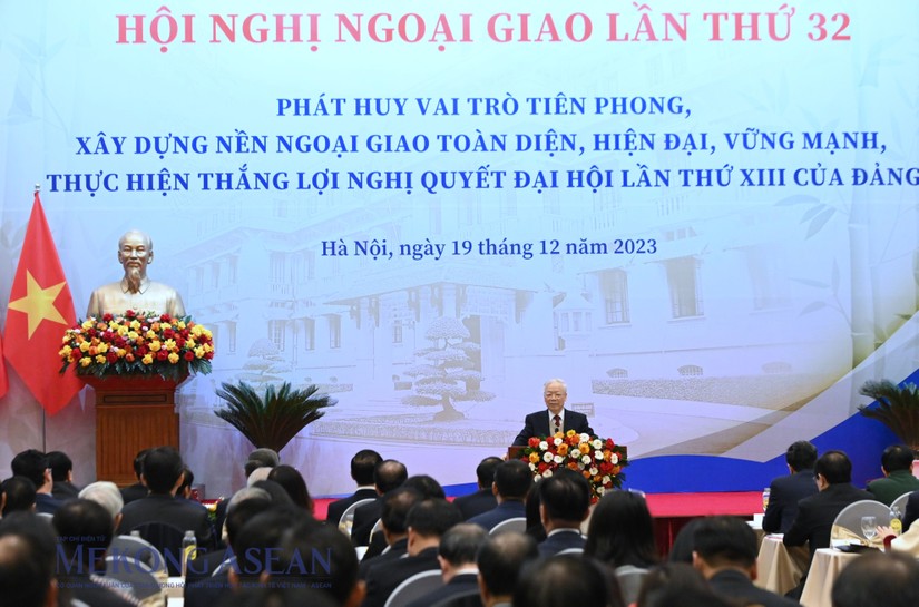 Tổng B&iacute; thư Nguyễn Ph&uacute; Trọng ph&aacute;t biểu tại Hội nghị Ngoại giao lần thứ 32, s&aacute;ng 19/12. Ảnh: Đỗ Thảo - Mekong ASEAN